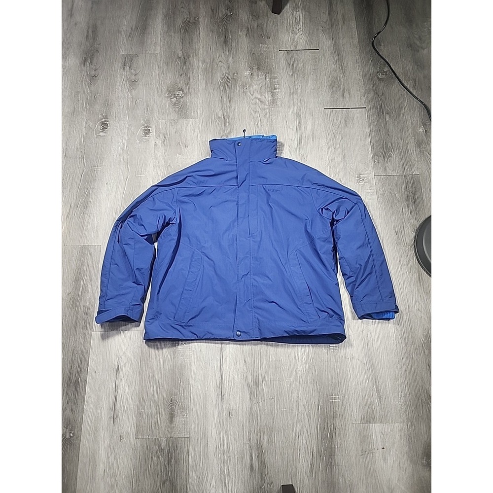 L.L. Bean Men's XXL Blue Rain Coat Windbreaker Lightweight Nylon, Hooded &Fleece